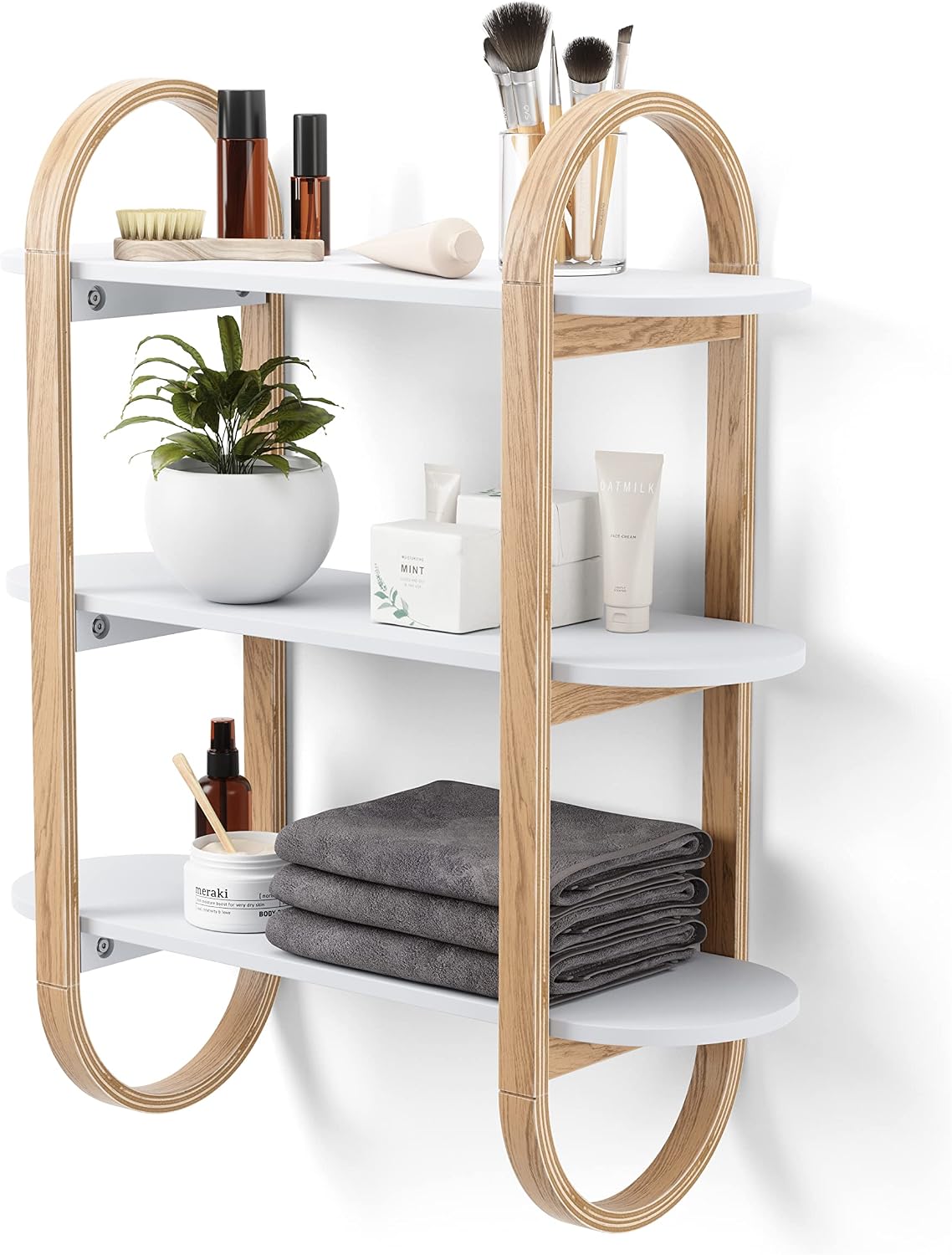Umbra Bellwood Wall-Mount Book Shelf Display Case with Three Shelves, White/Natural