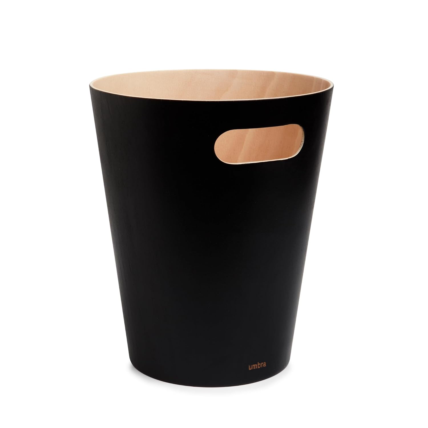 Umbra Woodrow Trash Can, Wooden Wastebasket, 2 Gallon, Black