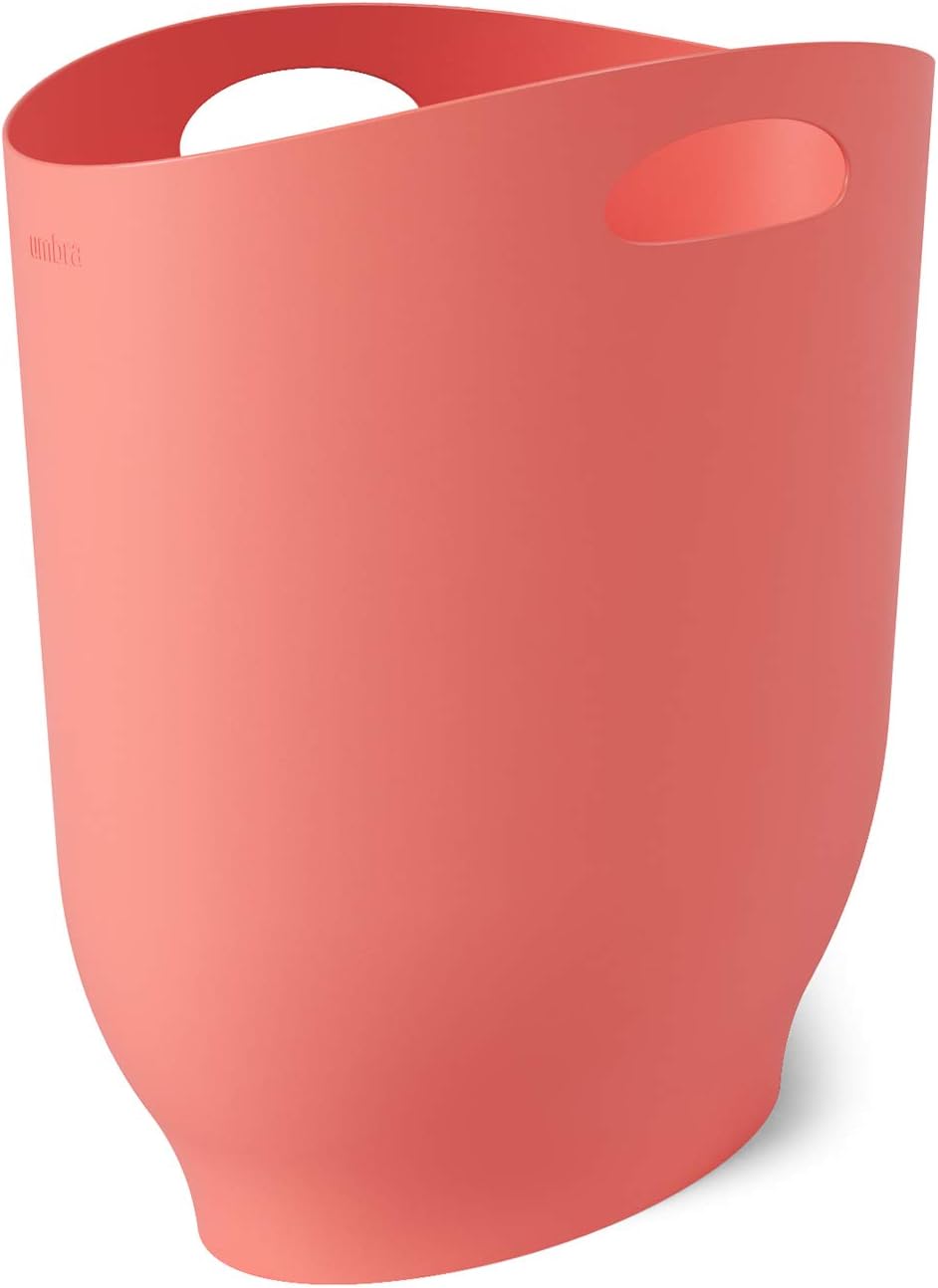 Umbra Harlo Sleek & Stylish Bathroom Trash Can, Small Garbage Bin Wastebasket for Narrow Spaces at Home or Office, 2-1/2 Gallon Capacity, Coral
