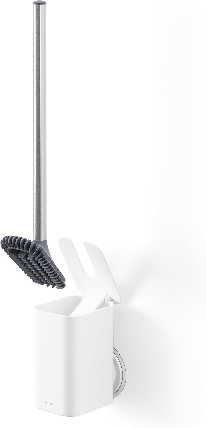 Umbra Flex Adhesive Toilet Brush with Holder for Bathroom, White
