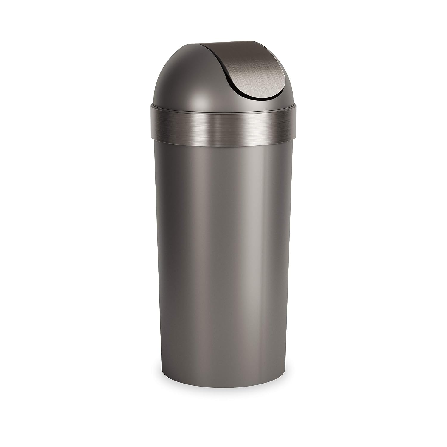 Umbra Venti Kitchen Trash Can, Swing Top Lid, 16 Gallon, Pewter/Pewter