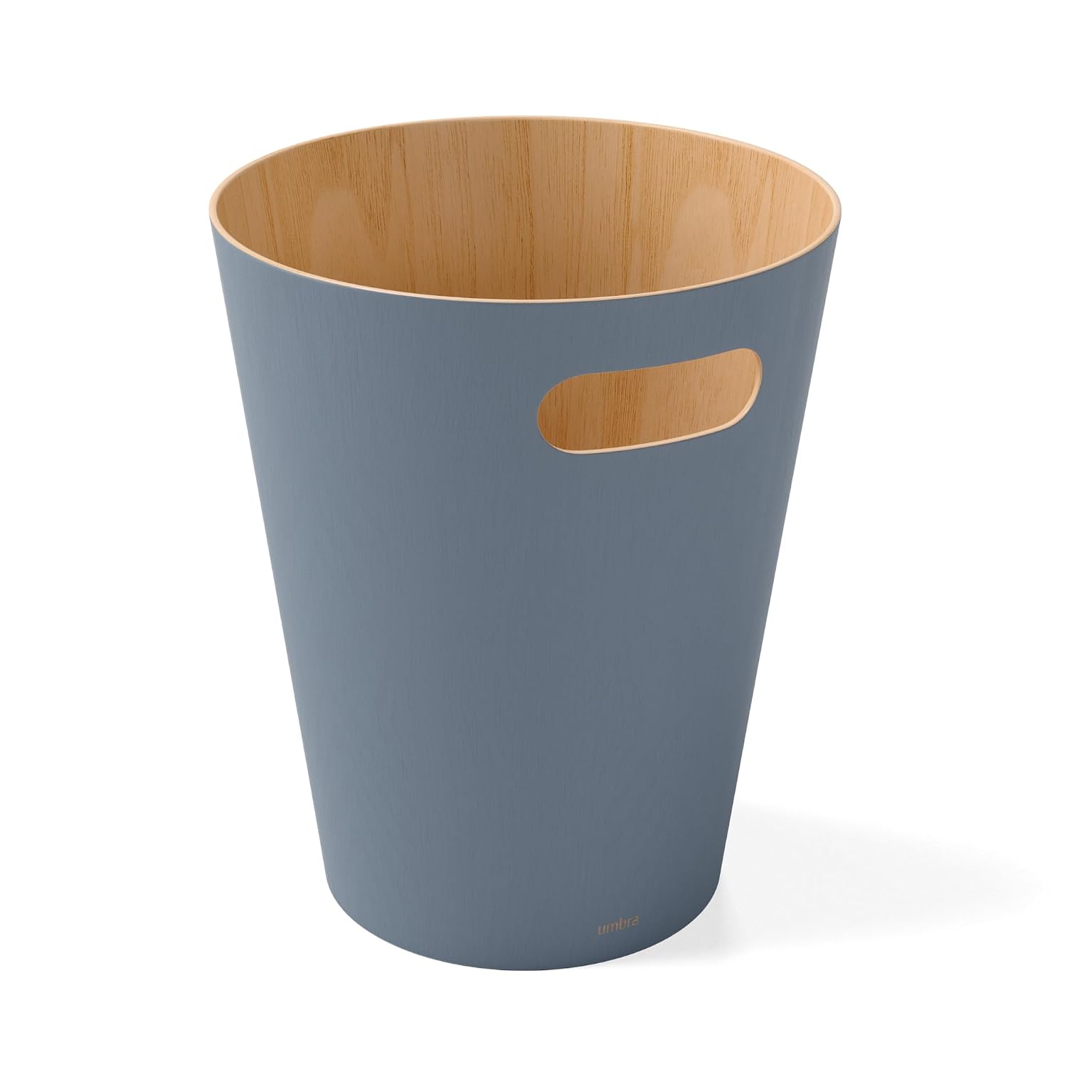 Umbra Woodrow Trash Can, Wooden Wastebasket, 2 Gallon, Slate Blue