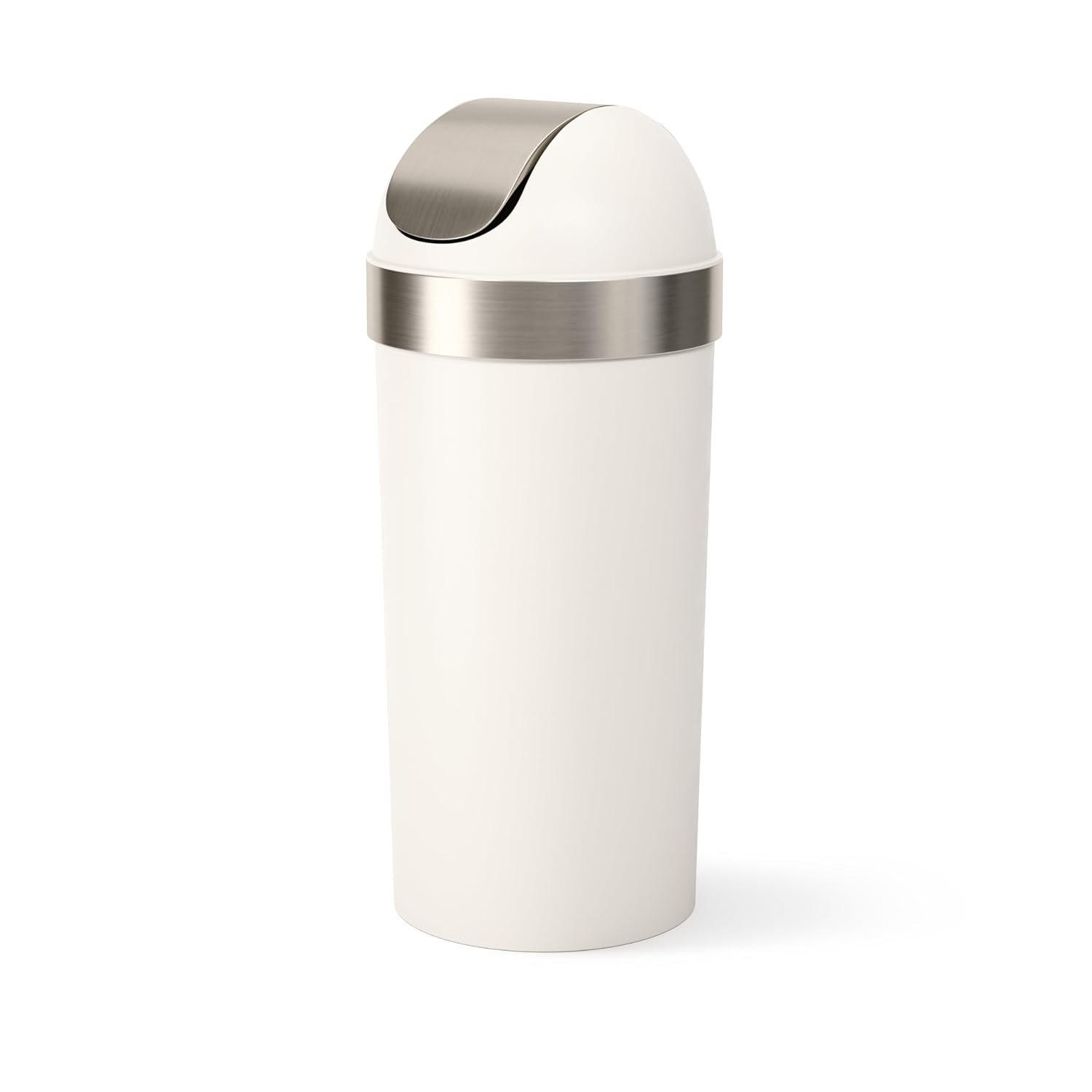 Umbra Venti Kitchen Trash Can, Swing Top Lid, 16 Gallon, Sand/Nickel