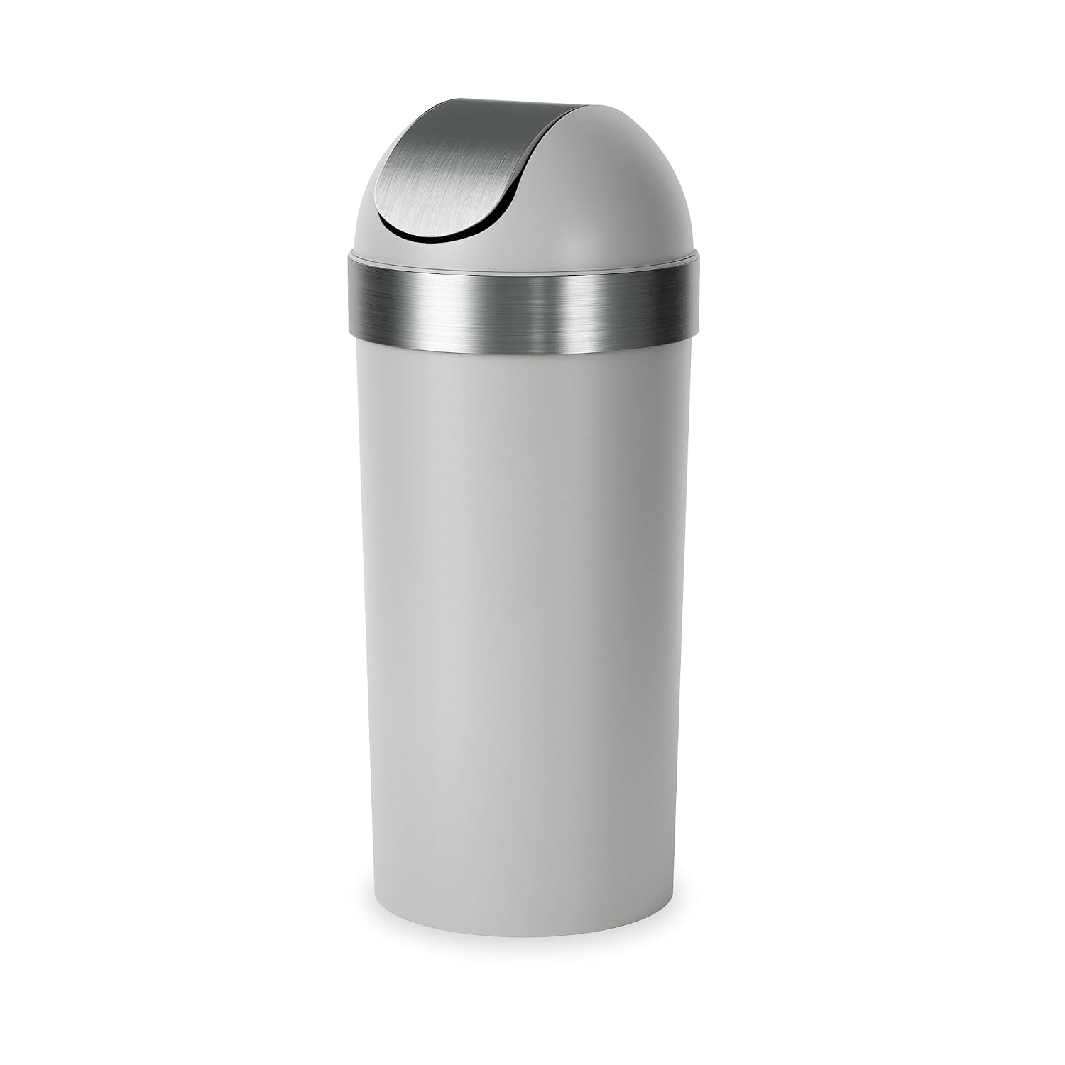 Umbra Venti Kitchen Trash Can, Swing Top Lid, 16 Gallon, Grey/Nickel