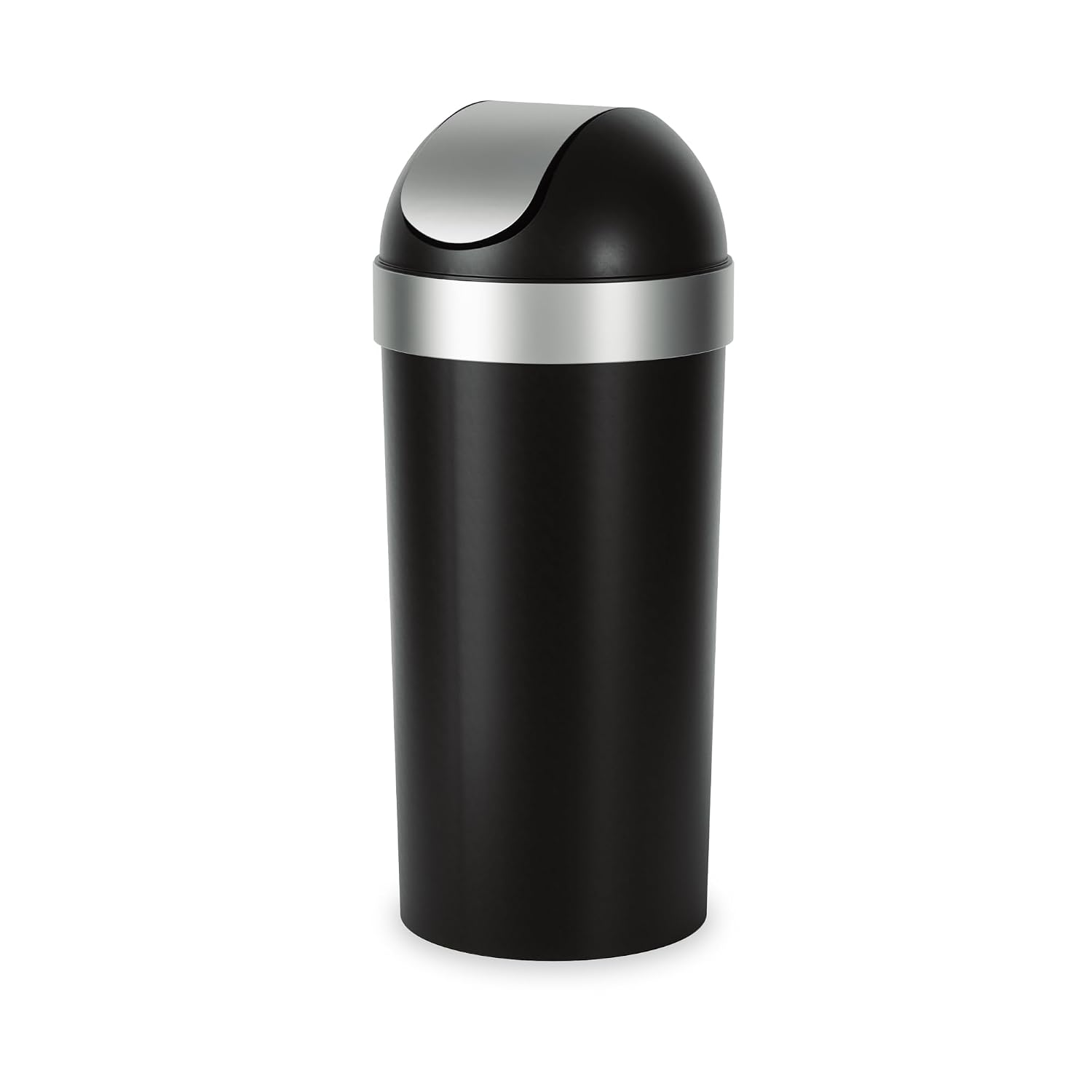 Umbra Venti Kitchen Trash Can, Swing Top Lid, 16 Gallon, Black/Nickel