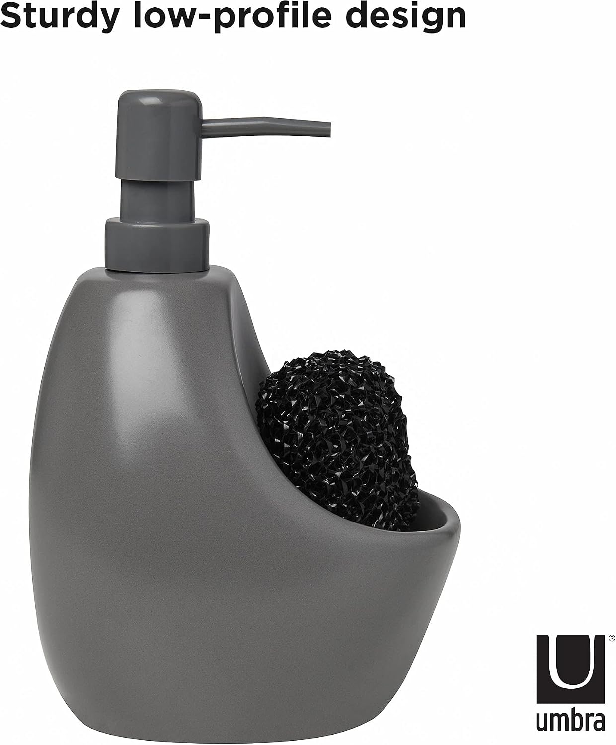 Umbra Joey Liquid Soap Dispenser, Ceramic with Sponge Caddy, Charcoal