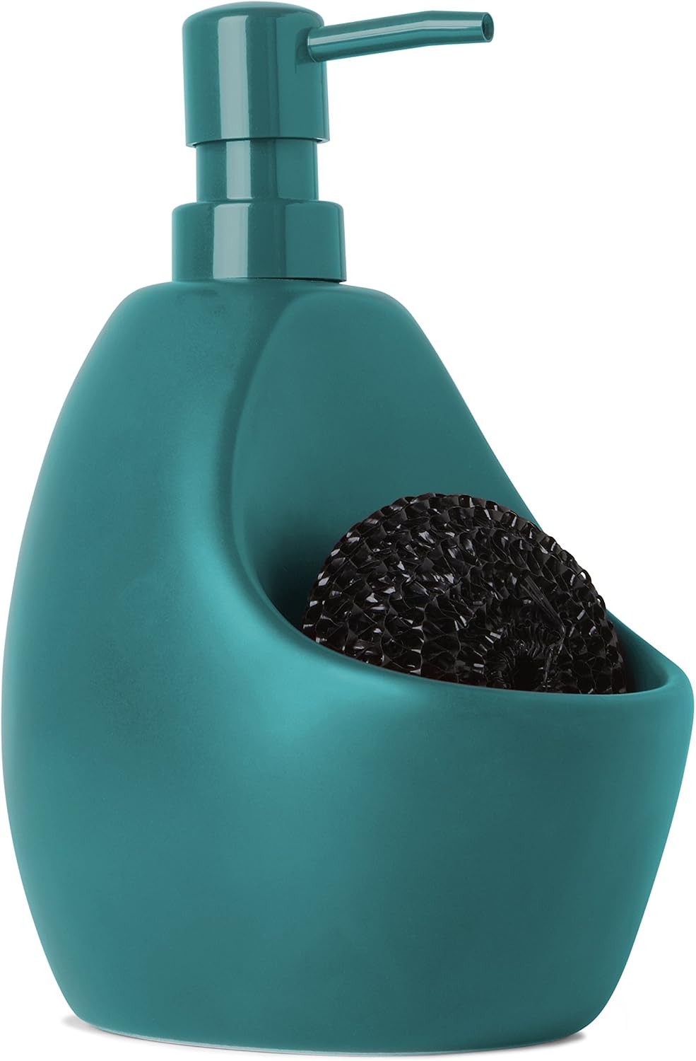 Umbra Joey, Matte Ceramic Liquid Soap Dispenser with Sponge Caddy, Ideal for Kitchen or Bathroom Use, Teal