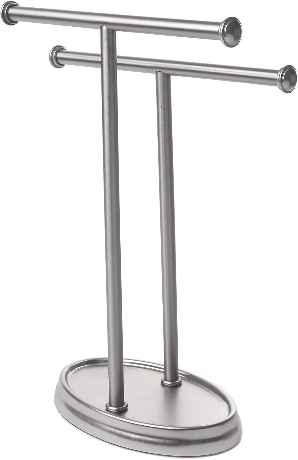 Umbra Palm Double Hand Towel Tree, Brushed Nickel 2 Towels Holder and Accessories Stand for Bathroom Vanities - Slim, Modern, Durable Bars With Base Serves as a Jewelry Tray for Rings, 4.25" Length x 10.5" Height x 3.75" Width, Model:021019-410