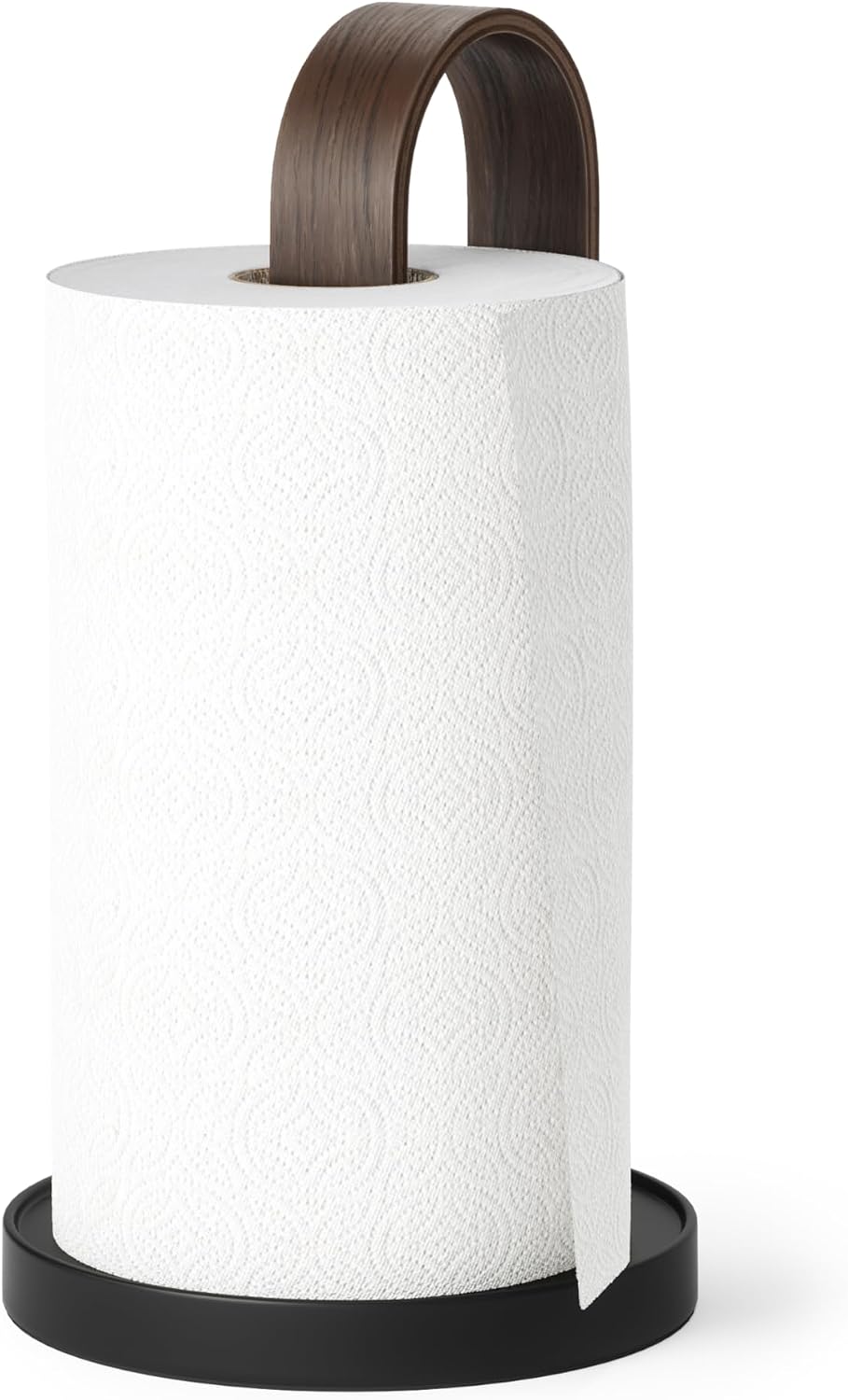 Umbra Bellwood Zewa Standing Kitchen Roll Holder and Paper Roll Holder for Kitchen Towels, Black/Walnut