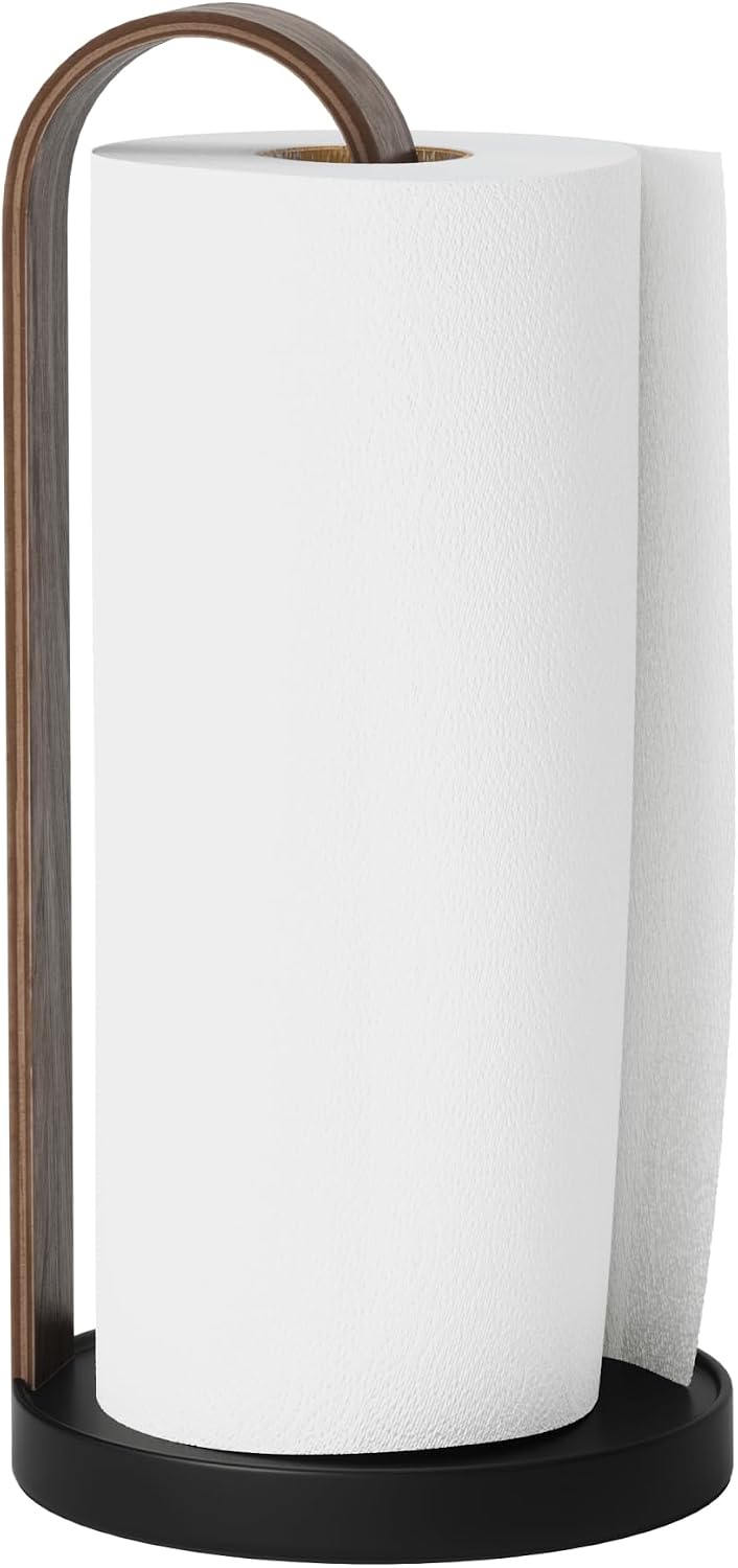 Umbra Bellwood Paper Towel Holder, Wooden with Weighted Base, Black/Walnut