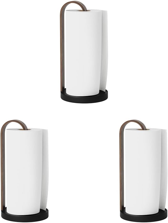 Umbra Bellwood Paper Towel Holder, Wooden with Weighted Base, Black/Walnut, 13.87 x 6.87 inches (Pack of 3)