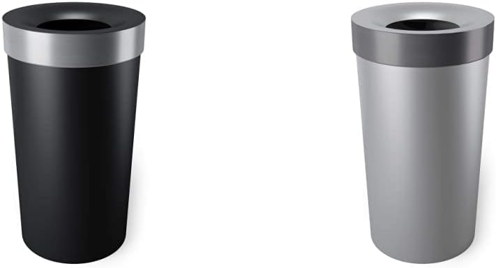 Umbra Vento Open Top 16.5-Gallon Kitchen Trash Large, Black/Nickel & Vento Open Top 16.5-Gallon Kitchen Trash Large, Garbage Can for Indoor, Outdoor or Commercial Use, 16.5 Gallon, Grey/Steel