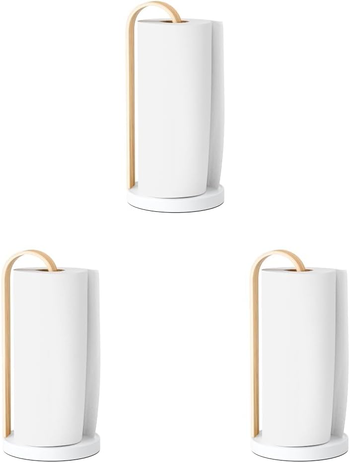 Umbra Bellwood Paper Towel Holder, Wooden with Weighted Base, White/Natural, 13.87 x 6.87 inches (Pack of 3)