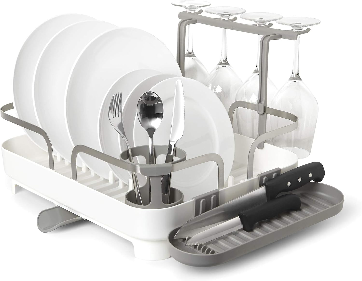 Umbra Holster Dish Rack– Molded Plastic Dish Drying Rack with Drainage Spout, White