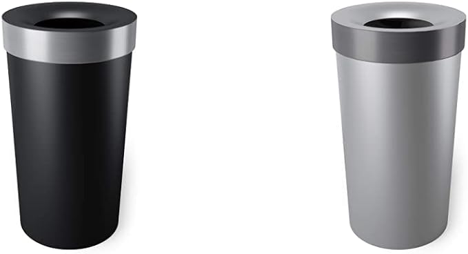 Umbra Vento Open Top 16.5-Gallon Kitchen Trash Large, Black/Nickel & Vento Open Top 16.5-Gallon Kitchen Trash Large, Garbage Can for Indoor, Outdoor or Commercial Use, 16.5 Gallon, Grey/Steel
