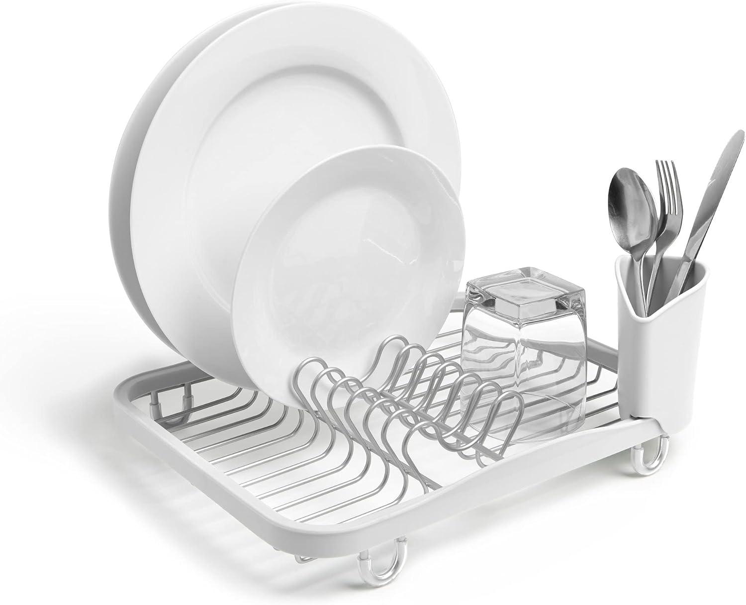 Umbra Sinkin Dish Drying Rack, in Sink or Countertop Drainer, White/Nickel