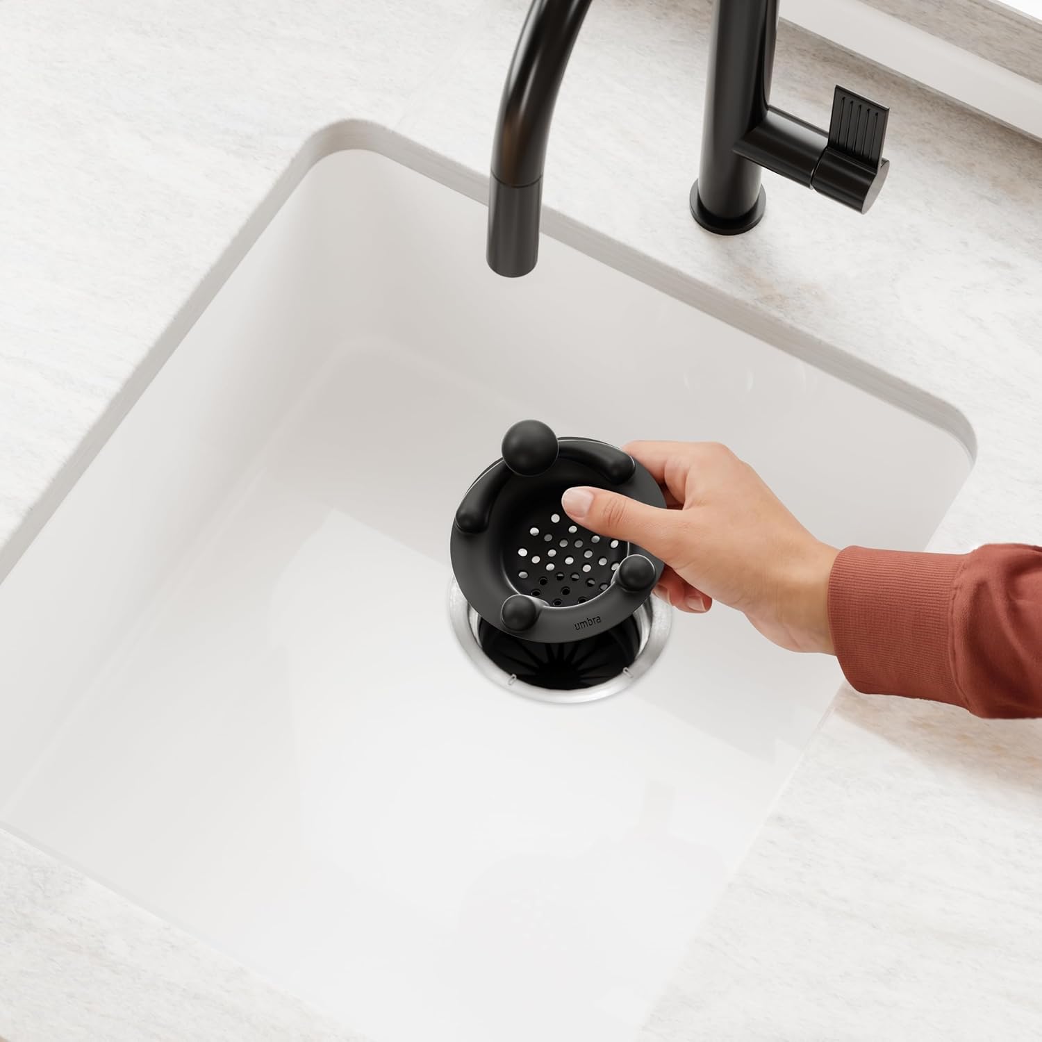 Umbra Buddy Kitchen Sink Strainer, Plastic Drain Food Catcher, Black
