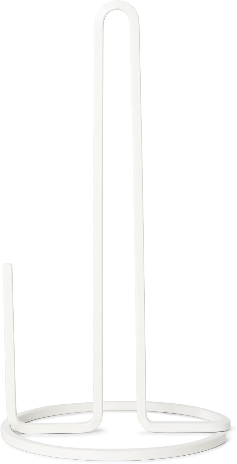 Umbra Squire Stand up Paper Towel Holder for Kitchen or Bathroom, Bent Metal Wire Looks Like Cast Iron, White