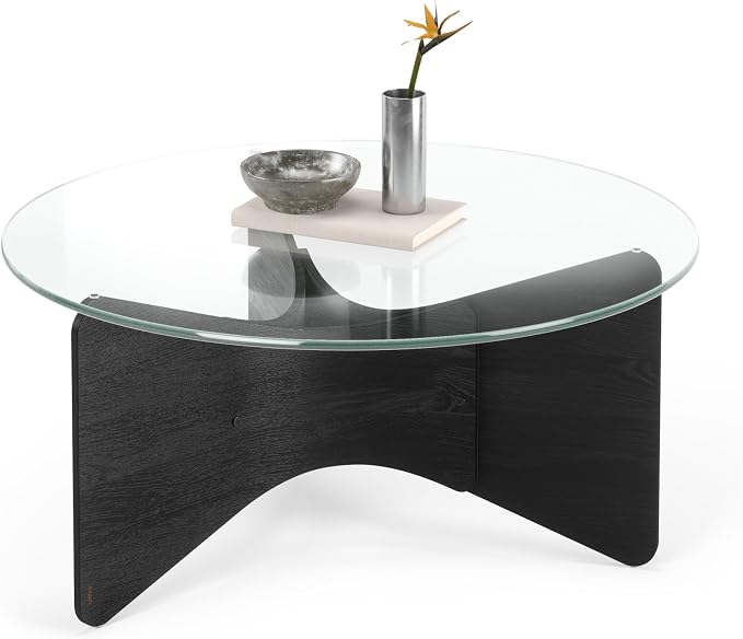 Umbra Madera Coffee Table, Round Wood Top Living Room, Black