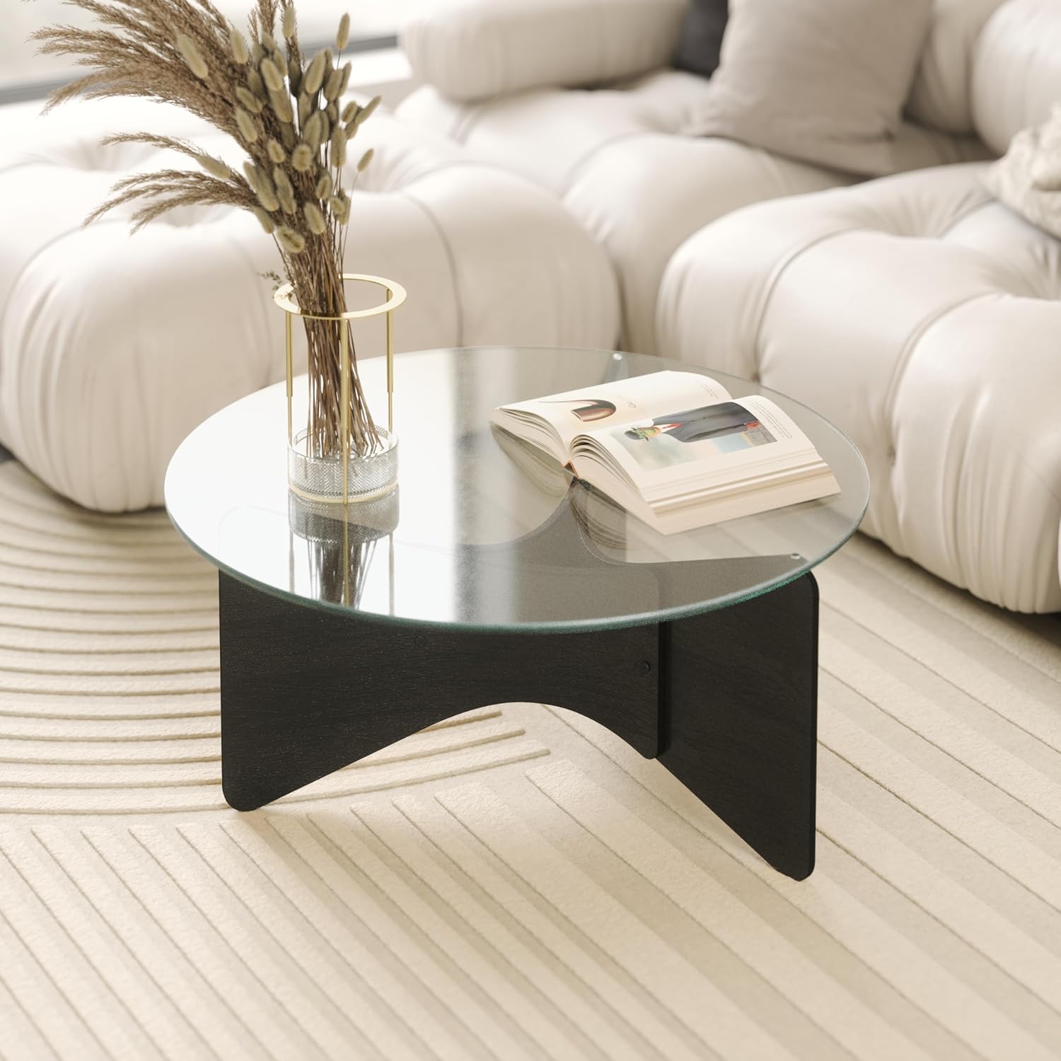 Umbra Madera Coffee Table, Round Wood Top Living Room, Black