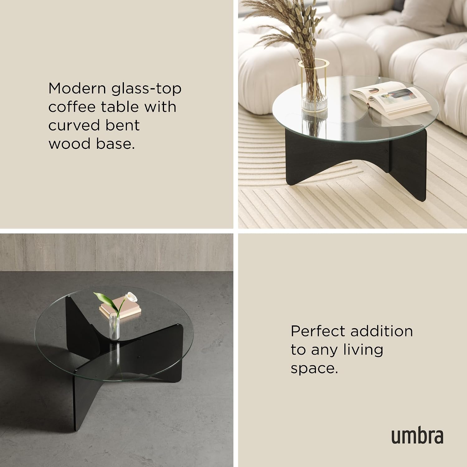 Umbra Madera Coffee Table, Round Wood Top Living Room, Black