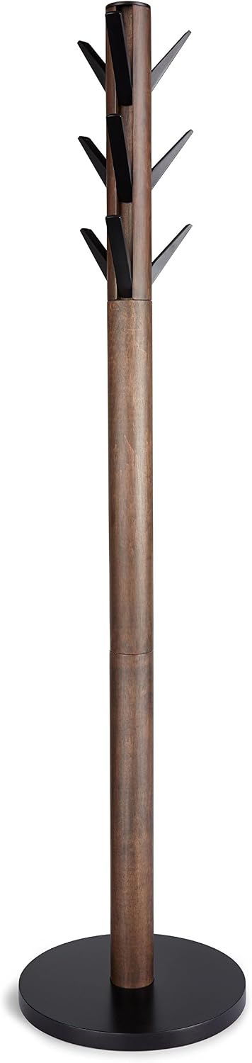 Umbra Flapper Coat Rack, Flip Down Clothing Rack, 9 Hooks, Black/Walnut